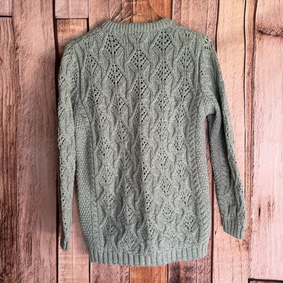 Blarney Woolen Mills Cardigan Sweater Merino Wool Lace Detail Aran Lumber Medium - Picture 2 of 10